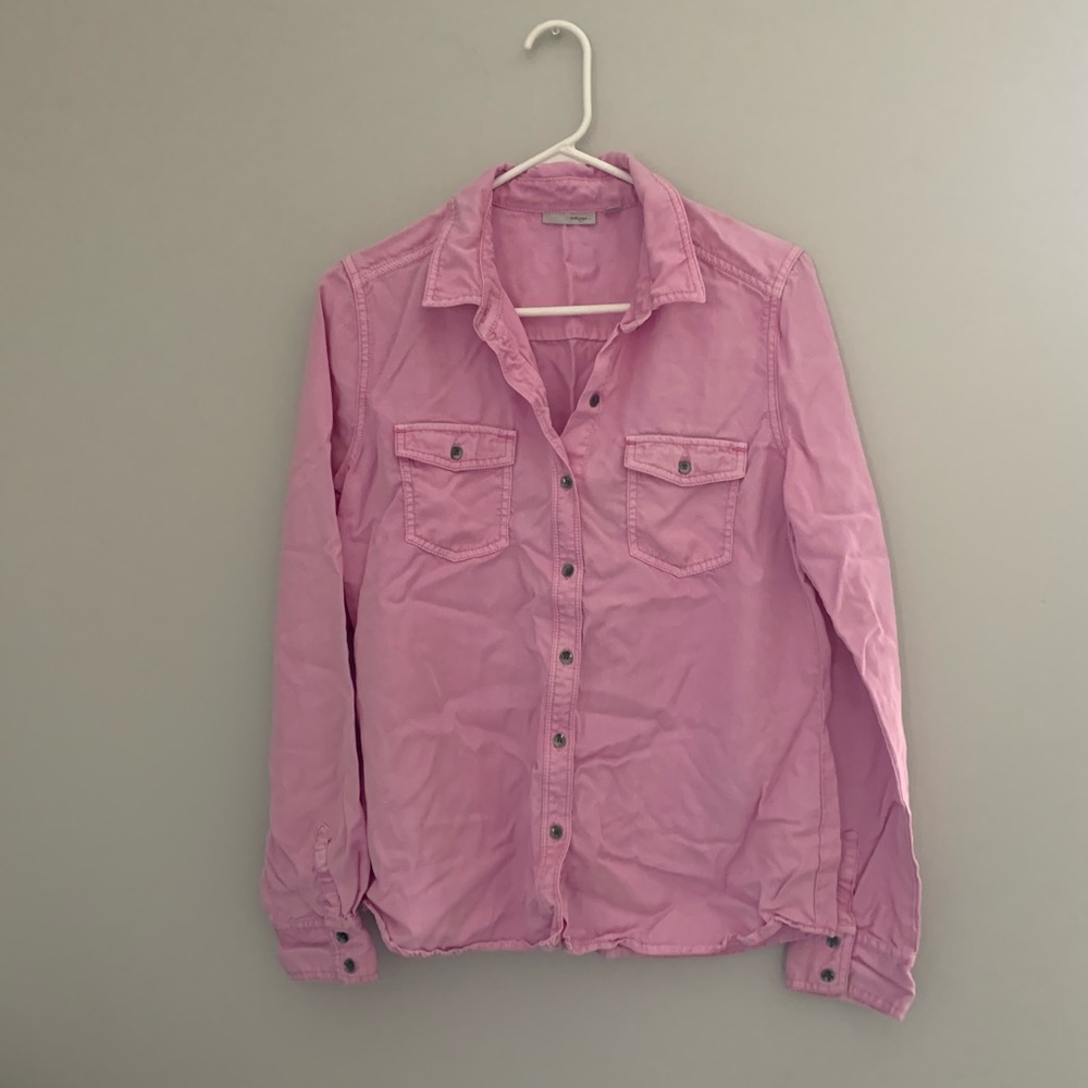Halogen purple soft denim button down shirt